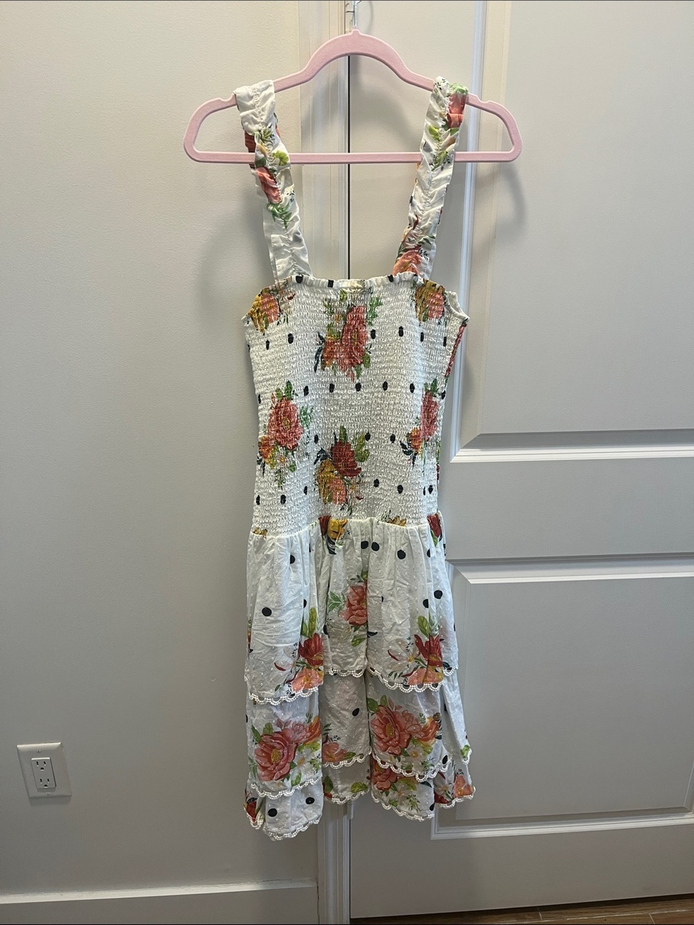 FARM Rio White Sundress with Pink & Green Floral Print